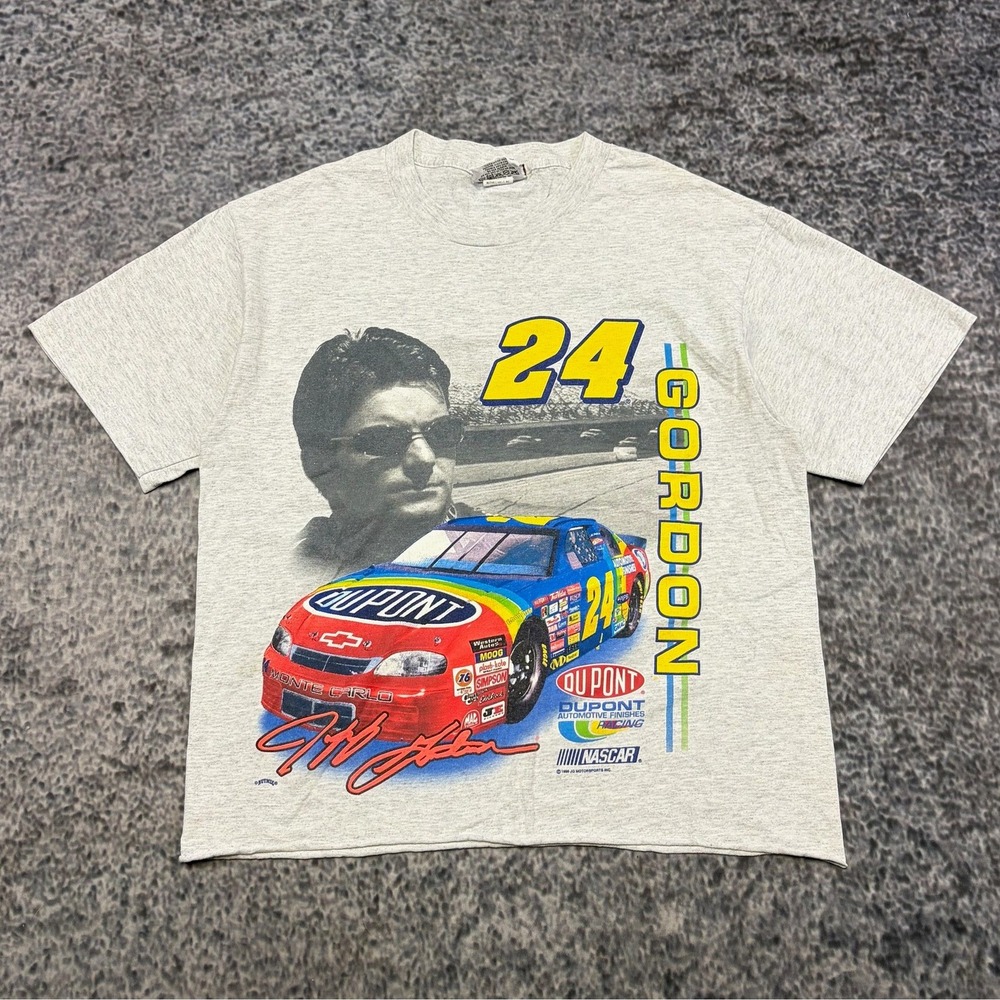 VTG 90s Jeff Gordon Chase Authentics T Shirt Mens Cropped Medium Gray NASCAR